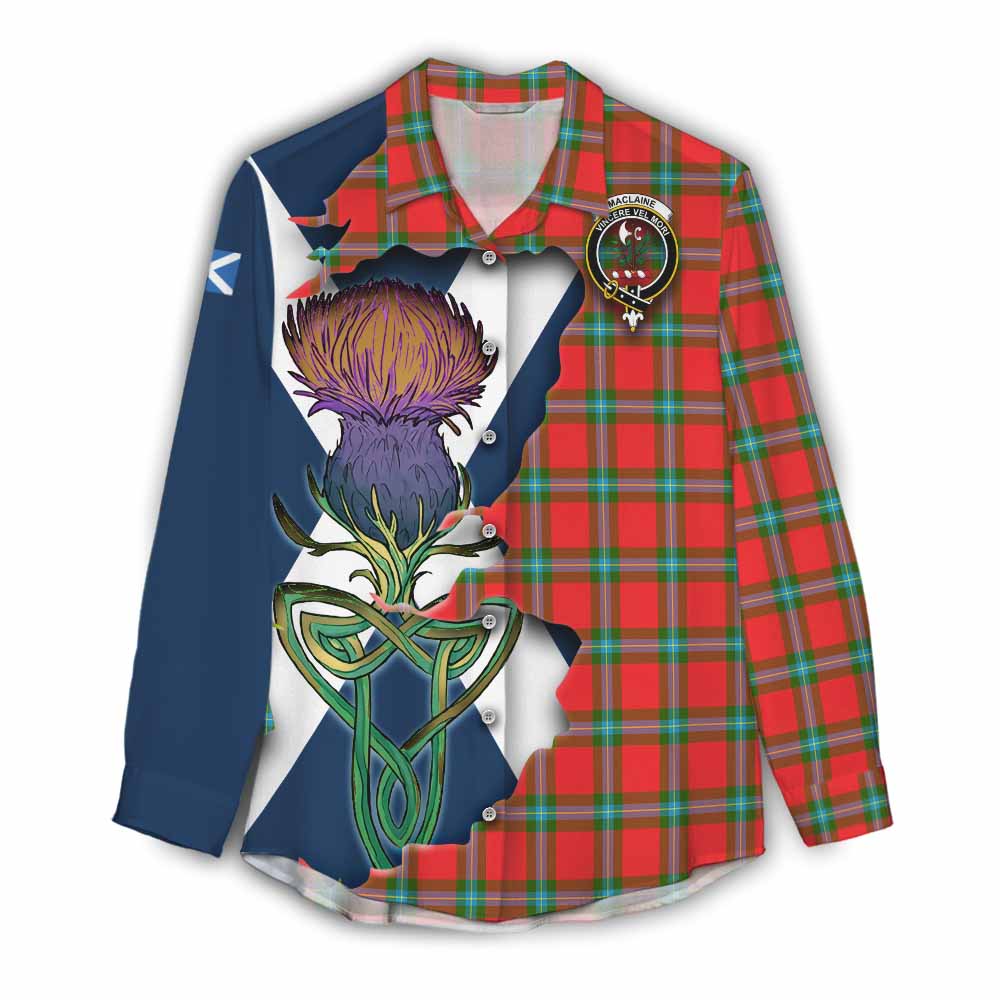 Tartan Vibes Clothing MacLaine (McLaine) Tartan Family Crest Women's Casual Shirt Scottish Thistle Celtic Inspired