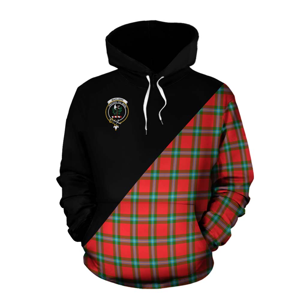 Tartan Vibes Clothing MacLaine (McLaine) Tartan Cotton Hoodie with Family Crest and Military Logo Style