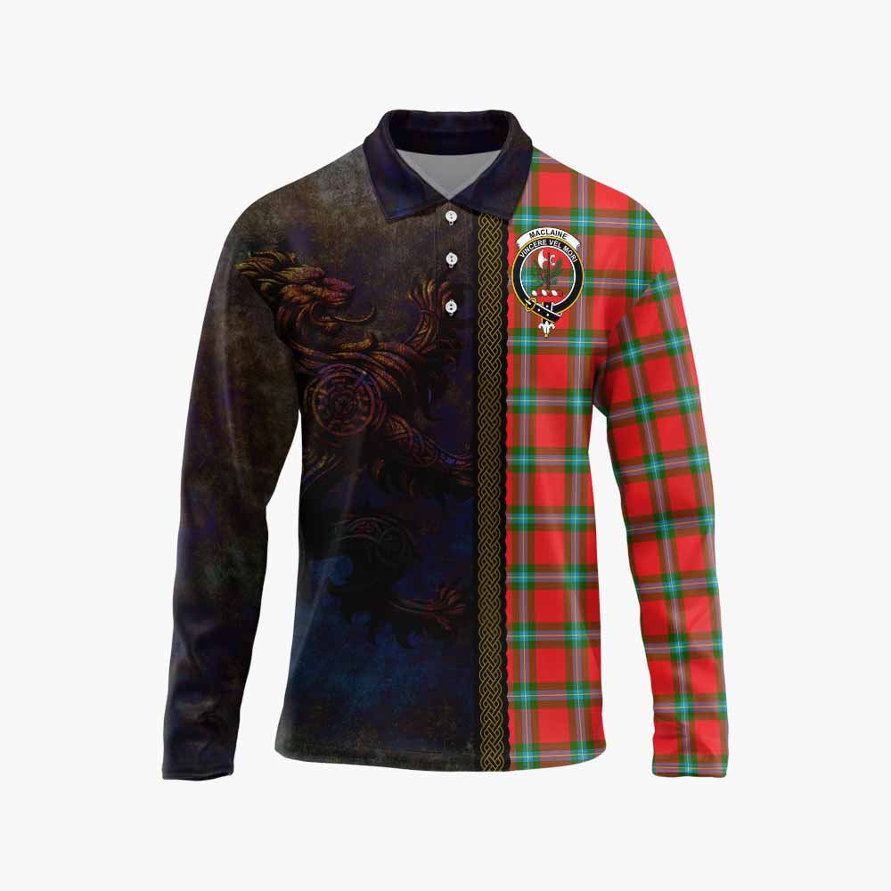 Tartan Vibes Clothing MacLaine (McLaine) Tartan Family Crest Long Sleeve Polo Shirt Alba Gu Brath Be Brave Lion Ancient Style