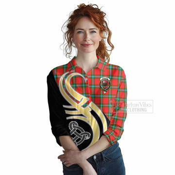 MacLaine (McLaine) Tartan Women's Casual Shirt with Family Crest and Celtic Symbol Style