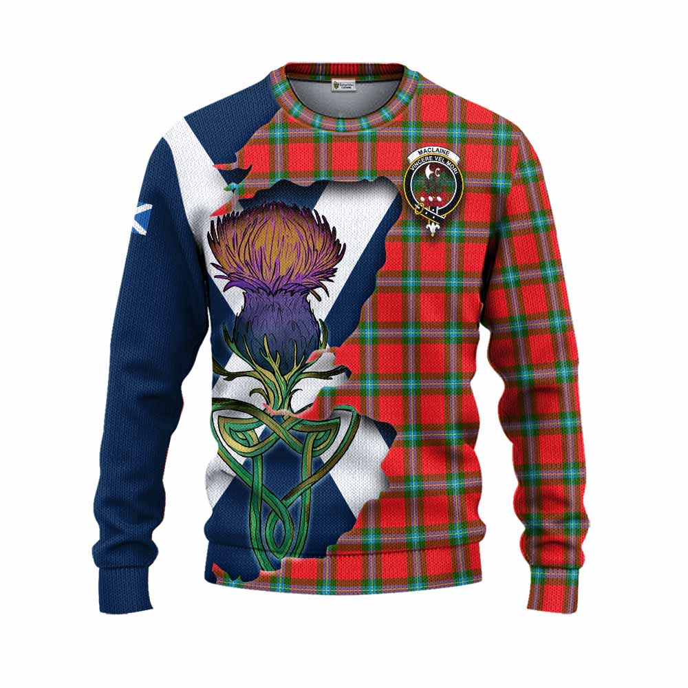 Tartan Vibes Clothing MacLaine (McLaine) Tartan Family Crest Knitted Sweater Scottish Thistle Celtic Inspired