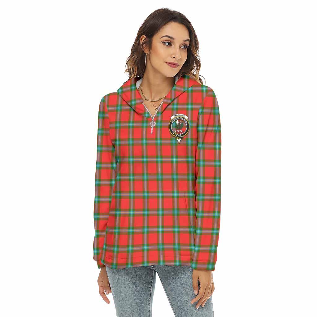 Tartan Vibes Clothing MacLaine (McLaine) Tartan Crest Women's Borg  Half Zip Fleece Hoodie