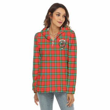 MacLaine (McLaine) Tartan Women's Borg Fleece Hoodie with Half Zip with Family Crest