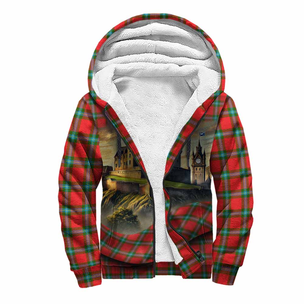 Tartan Vibes Clothing MacLaine (McLaine) Tartan Family Crest Sherpa Hoodie with Scottish Ancient Castle Style