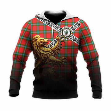 MacLaine (McLaine) Crest Tartan Knitted Hoodie with Golden Lion Emblem Celtic Style