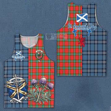 Tartan Vibes Clothing MacLaine (McLaine) Tartan Men's Tank Top Happy St. Andrew's Day Half Tartan Style
