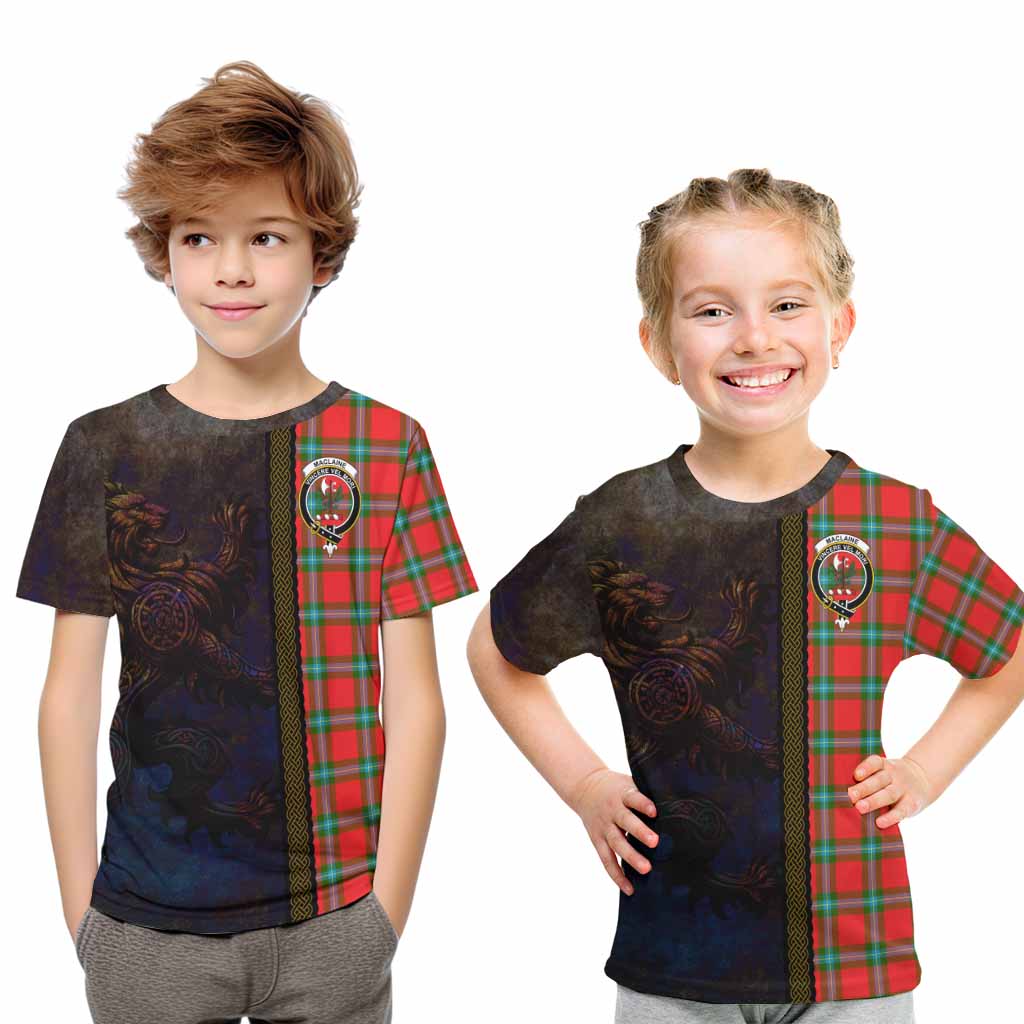 Tartan Vibes Clothing MacLaine (McLaine) Tartan Family Crest Kid T-Shirt Alba Gu Brath Be Brave Lion Ancient Style