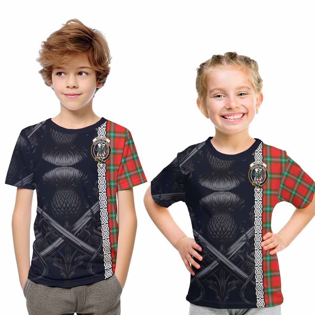 Tartan Vibes Clothing MacLaine (McLaine) Tartan Kid T-Shirt with Family Crest Cross Sword Thistle Celtic Vibes