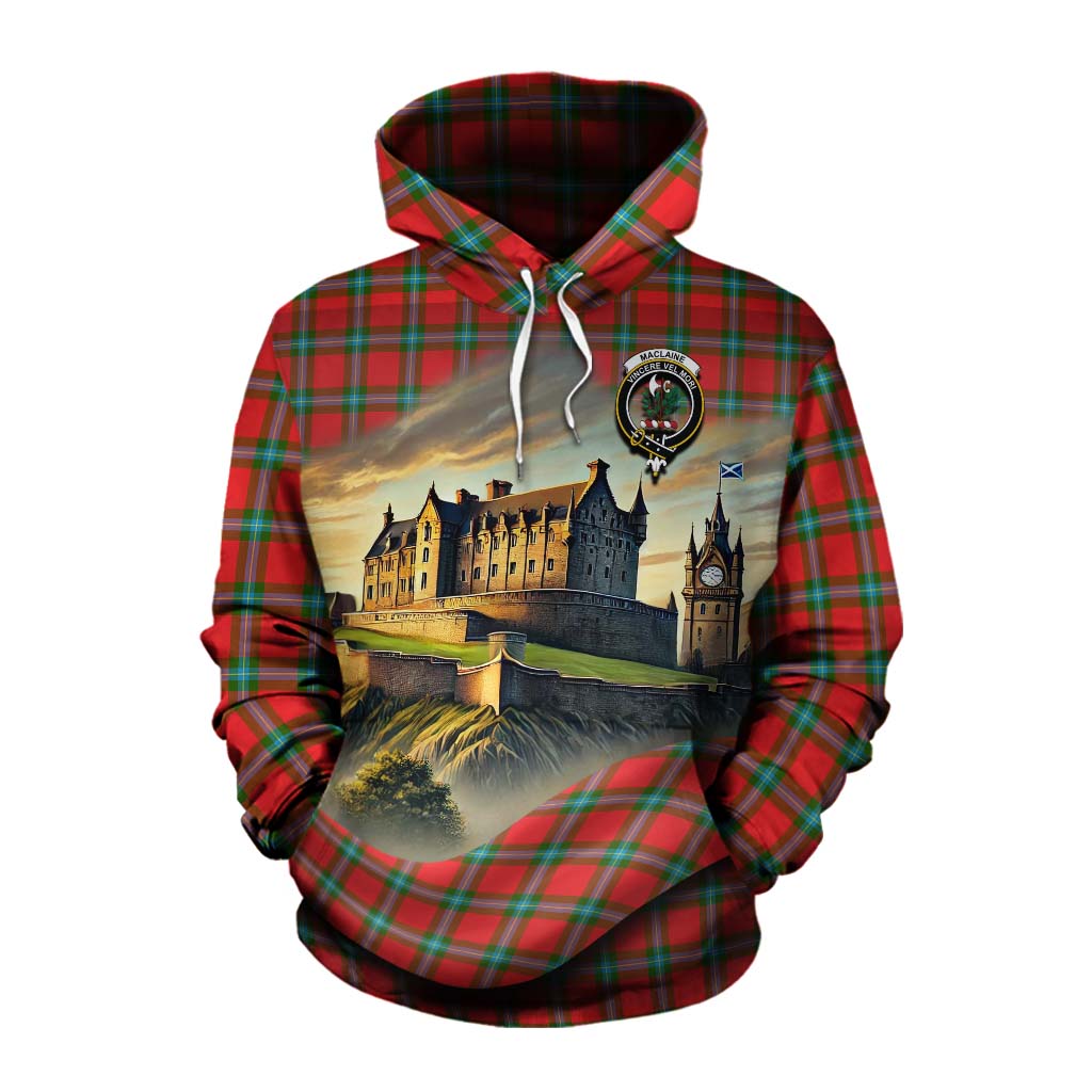Tartan Vibes Clothing MacLaine (McLaine) Tartan Family Crest Cotton Hoodie with Scottish Ancient Castle Style