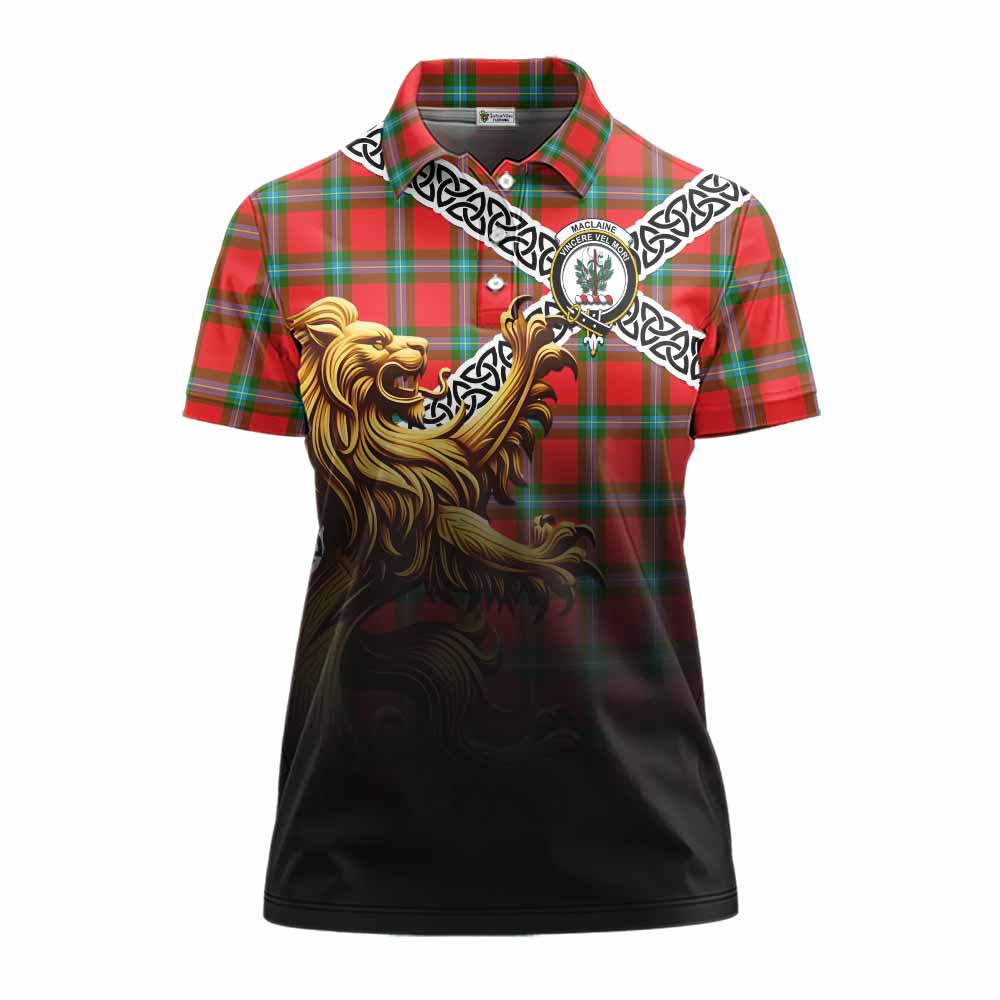 Tartan Vibes Clothing MacLaine (McLaine) Crest Tartan Women's Polo Shirt with Golden Lion Emblem Celtic Style