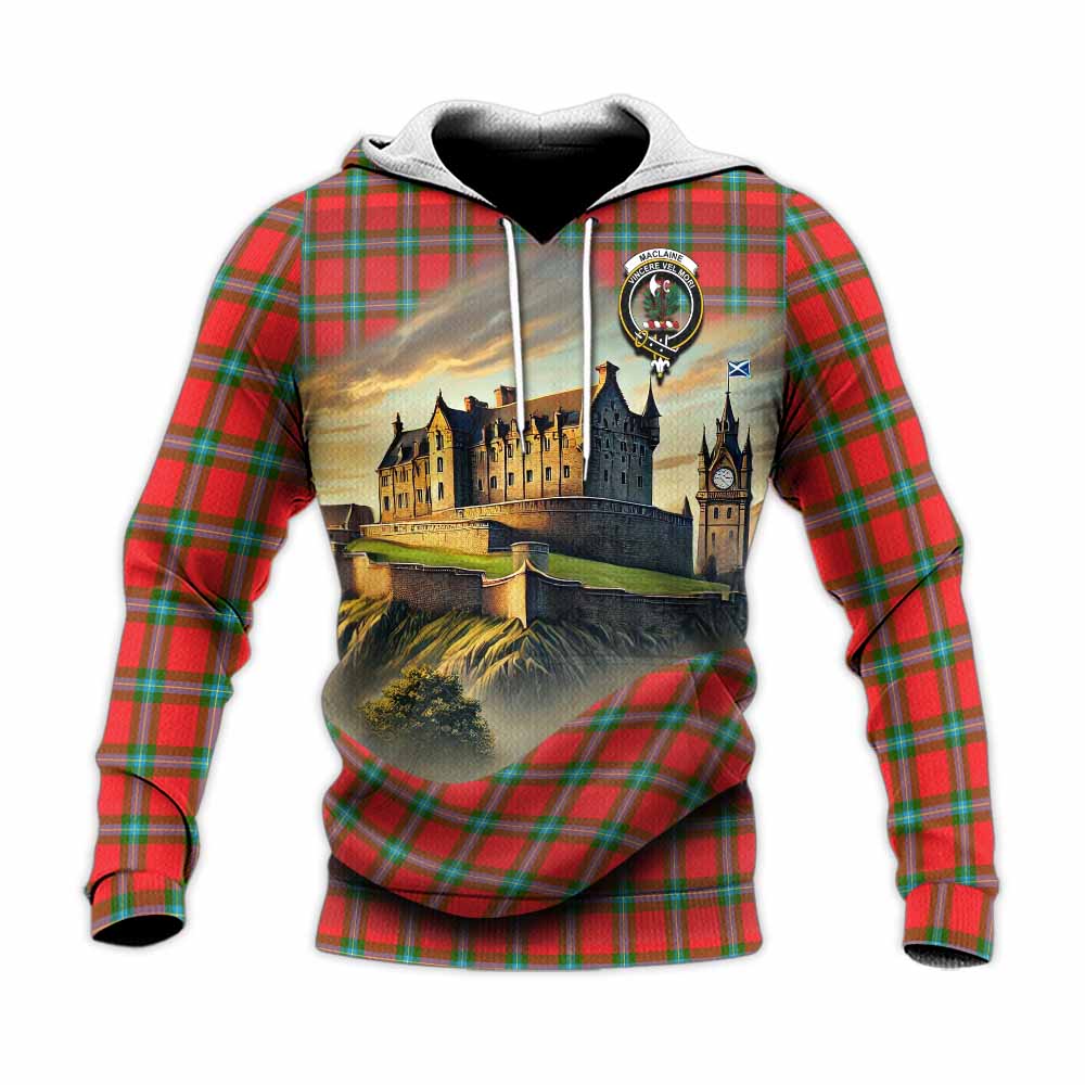 Tartan Vibes Clothing MacLaine (McLaine) Tartan Family Crest Knitted Hoodie with Scottish Ancient Castle Style