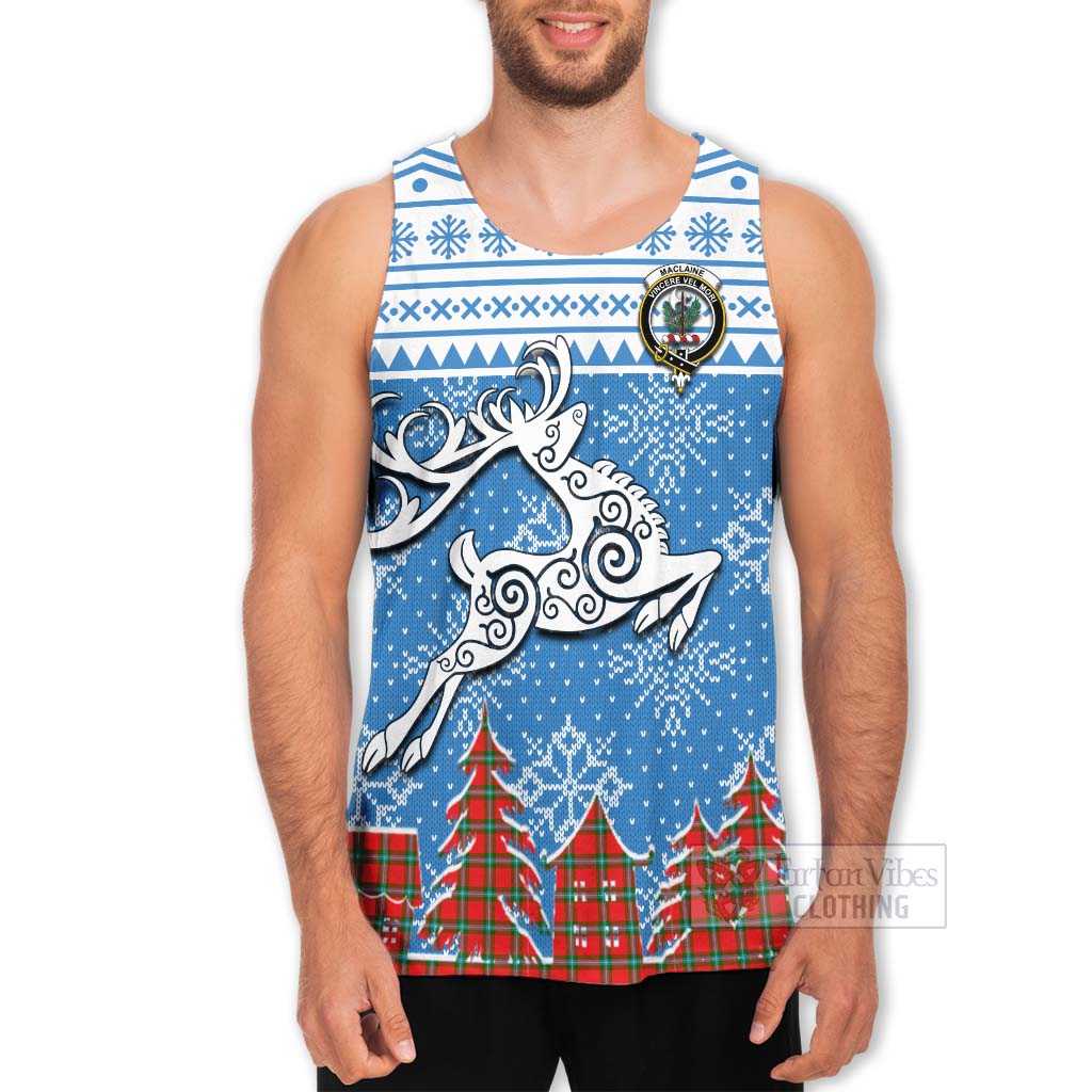 Tartan Vibes Clothing MacLaine (McLaine) Clan Christmas Men's Tank Top Celtic Reindeer Style