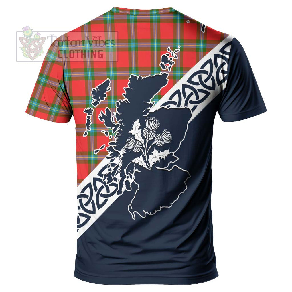 MacLaine (McLaine) Tartan T-Shirt Featuring Thistle and Scotland Map - Tartanvibesclothing Store