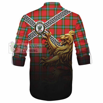 MacLaine (McLaine) Crest Tartan Ghillie Kilt Shirt with Golden Lion Emblem Celtic Style