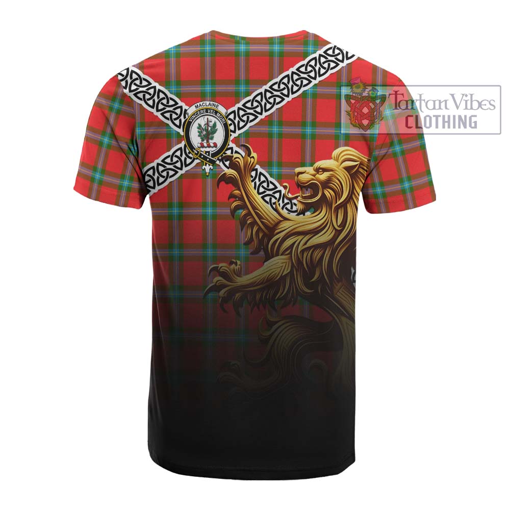 Tartan Vibes Clothing MacLaine (McLaine) Crest Tartan Cotton T-shirt with Golden Lion Emblem Celtic Style
