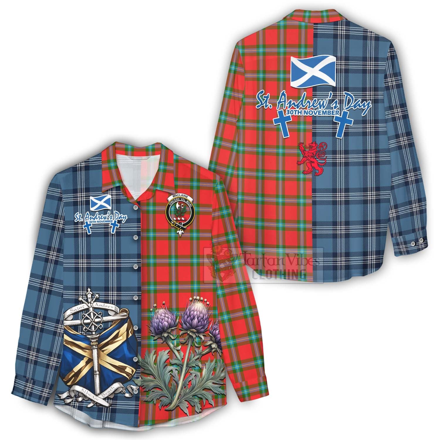 Tartan Vibes Clothing MacLaine (McLaine) Tartan Women's Casual Shirt Happy St. Andrew's Day Half Tartan Style