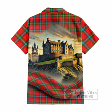 Tartan Vibes Clothing MacLaine (McLaine) Tartan Family Crest Short Sleeve Button Shirt with Scottish Ancient Castle Style