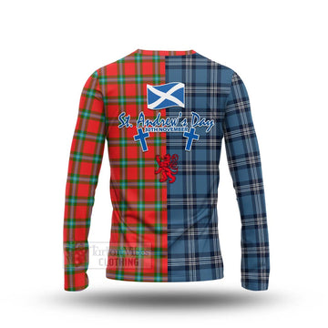 Tartan Vibes Clothing MacLaine (McLaine) Tartan Long Sleeve T-Shirt Happy St. Andrew's Day Half Tartan Style