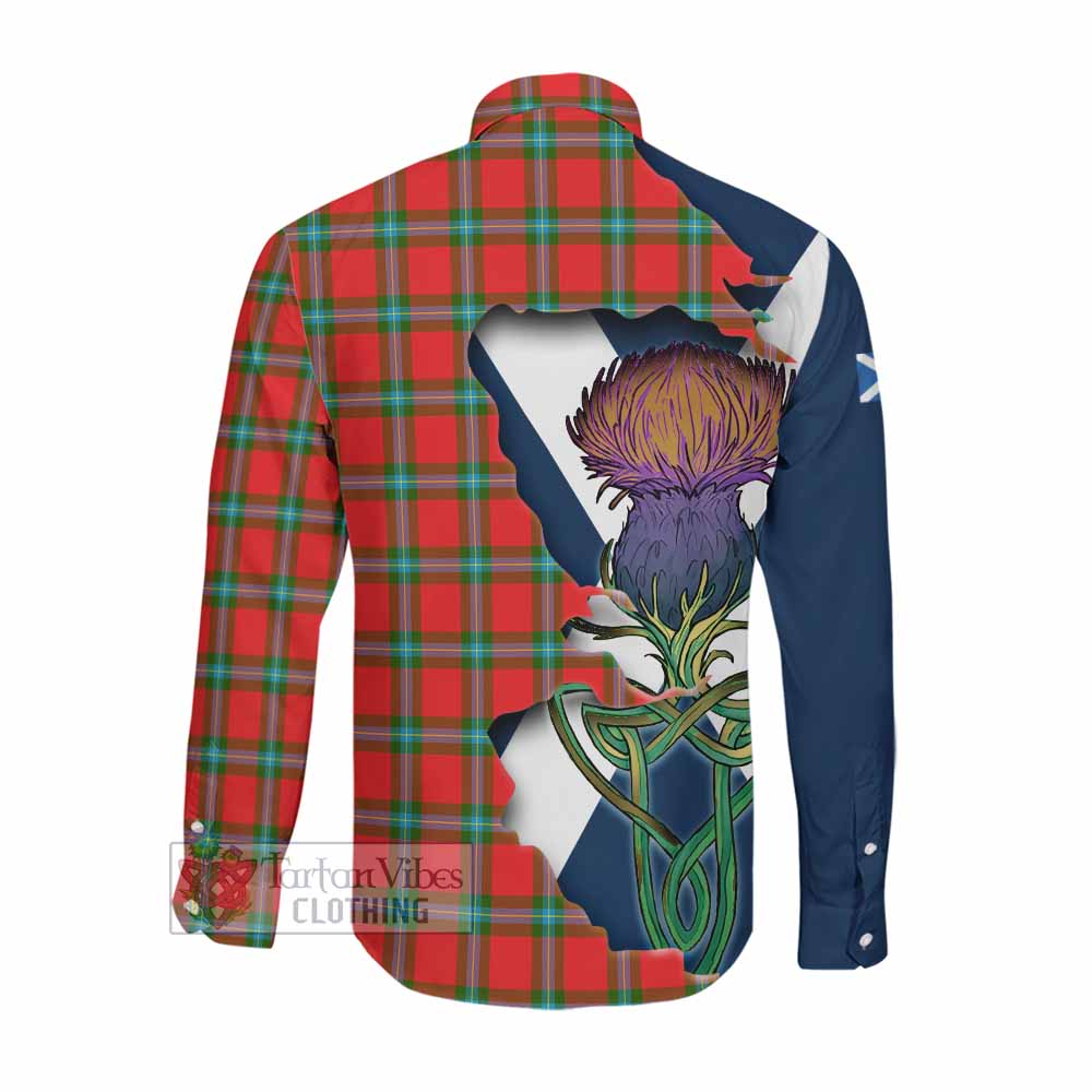 Tartan Vibes Clothing MacLaine (McLaine) Tartan Family Crest Long Sleeve Button Shirt Scottish Thistle Celtic Inspired