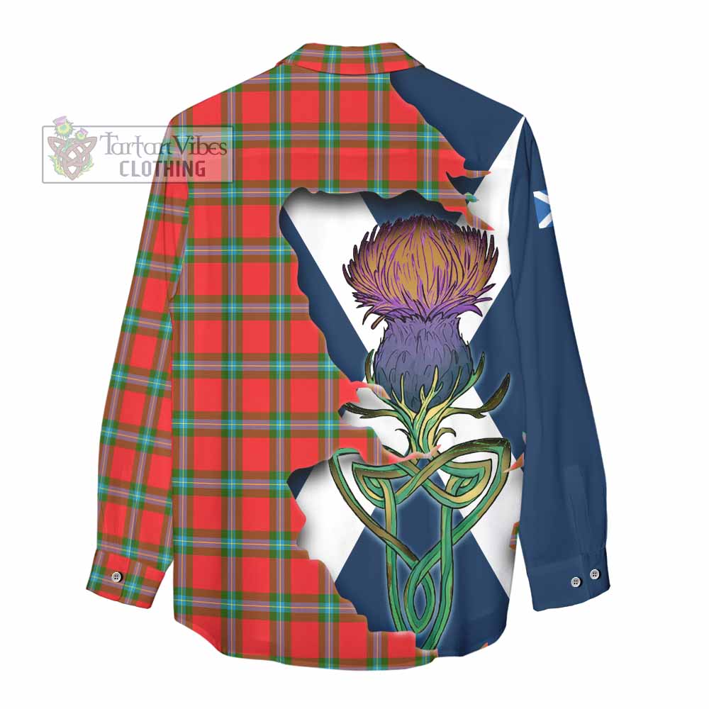 Tartan Vibes Clothing MacLaine (McLaine) Tartan Family Crest Women's Casual Shirt Scottish Thistle Celtic Inspired