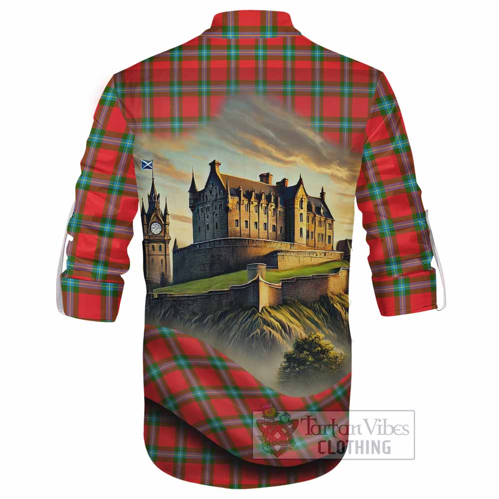 Tartan Vibes Clothing MacLaine (McLaine) Tartan Family Crest Ghillie Kilt Shirt with Scottish Ancient Castle Style