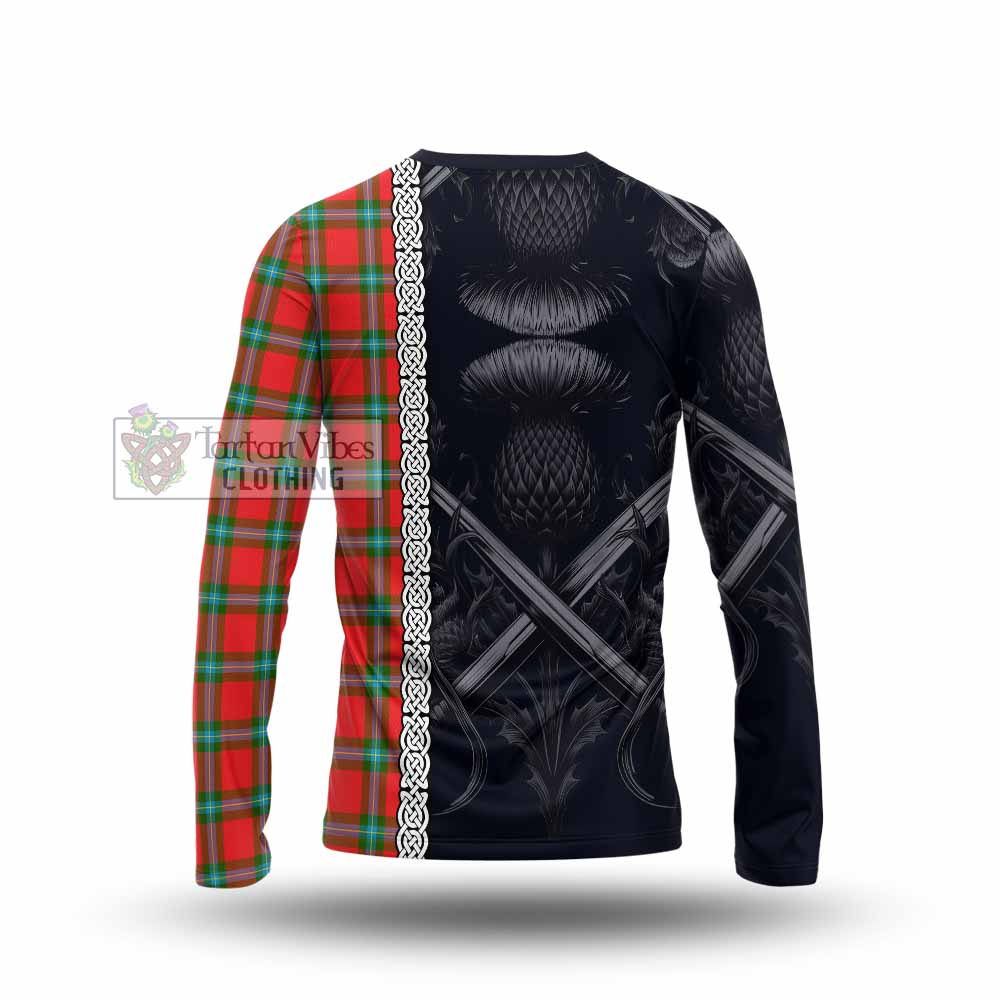 Tartan Vibes Clothing MacLaine (McLaine) Tartan Long Sleeve T-Shirt with Family Crest Cross Sword Thistle Celtic Vibes