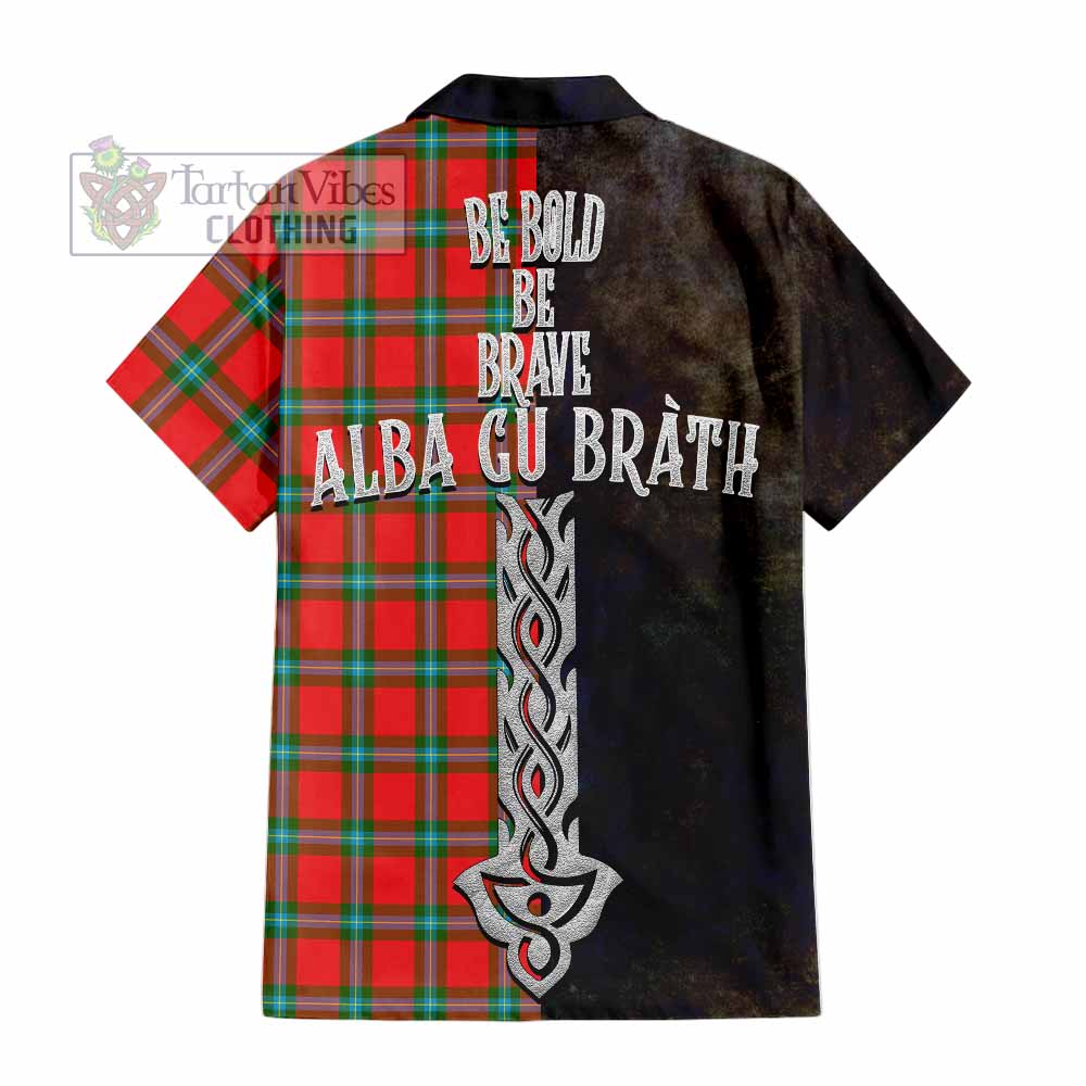 Tartan Vibes Clothing MacLaine (McLaine) Tartan Family Crest Short Sleeve Button Shirt Alba Gu Brath Be Brave Lion Ancient Style