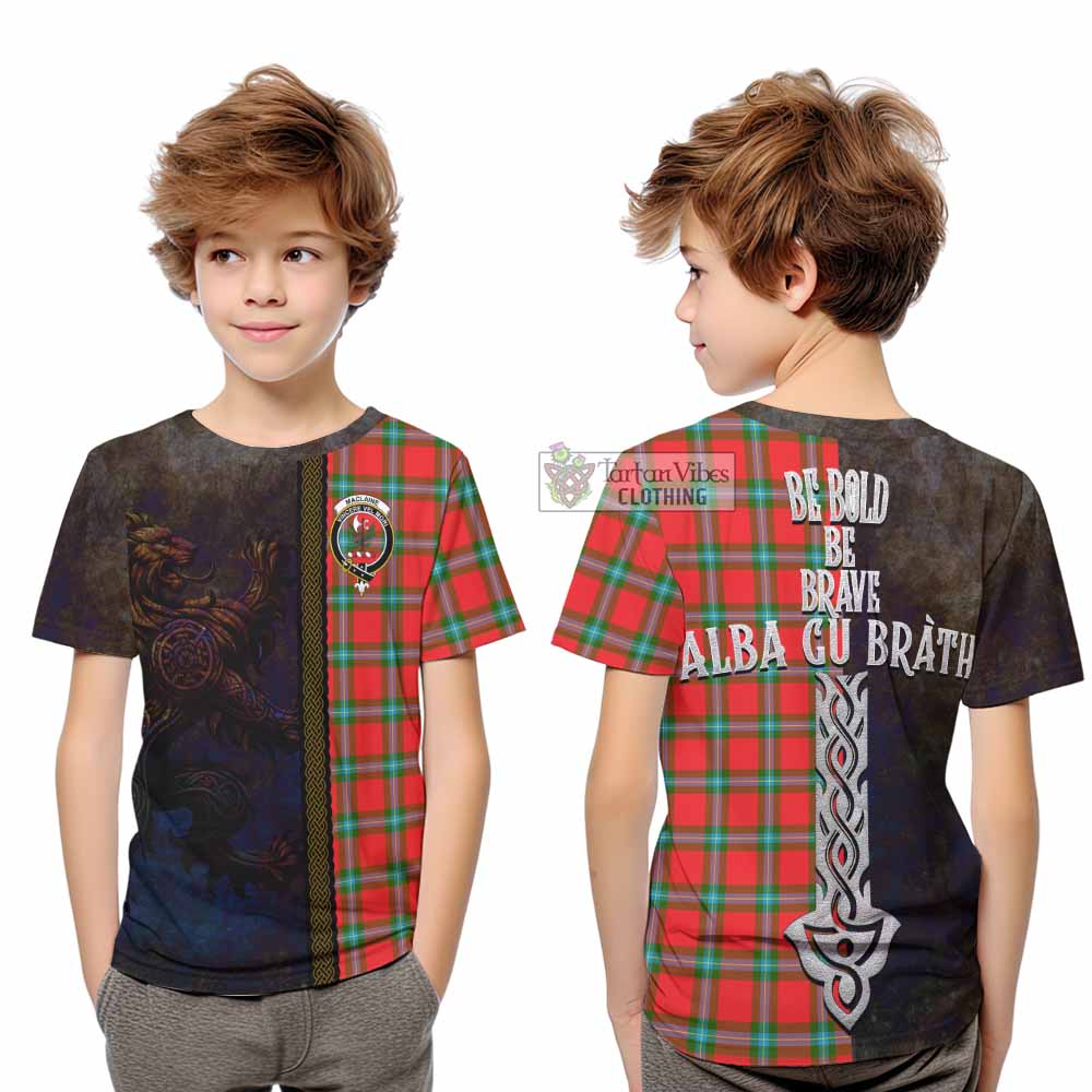 Tartan Vibes Clothing MacLaine (McLaine) Tartan Family Crest Kid T-Shirt Alba Gu Brath Be Brave Lion Ancient Style