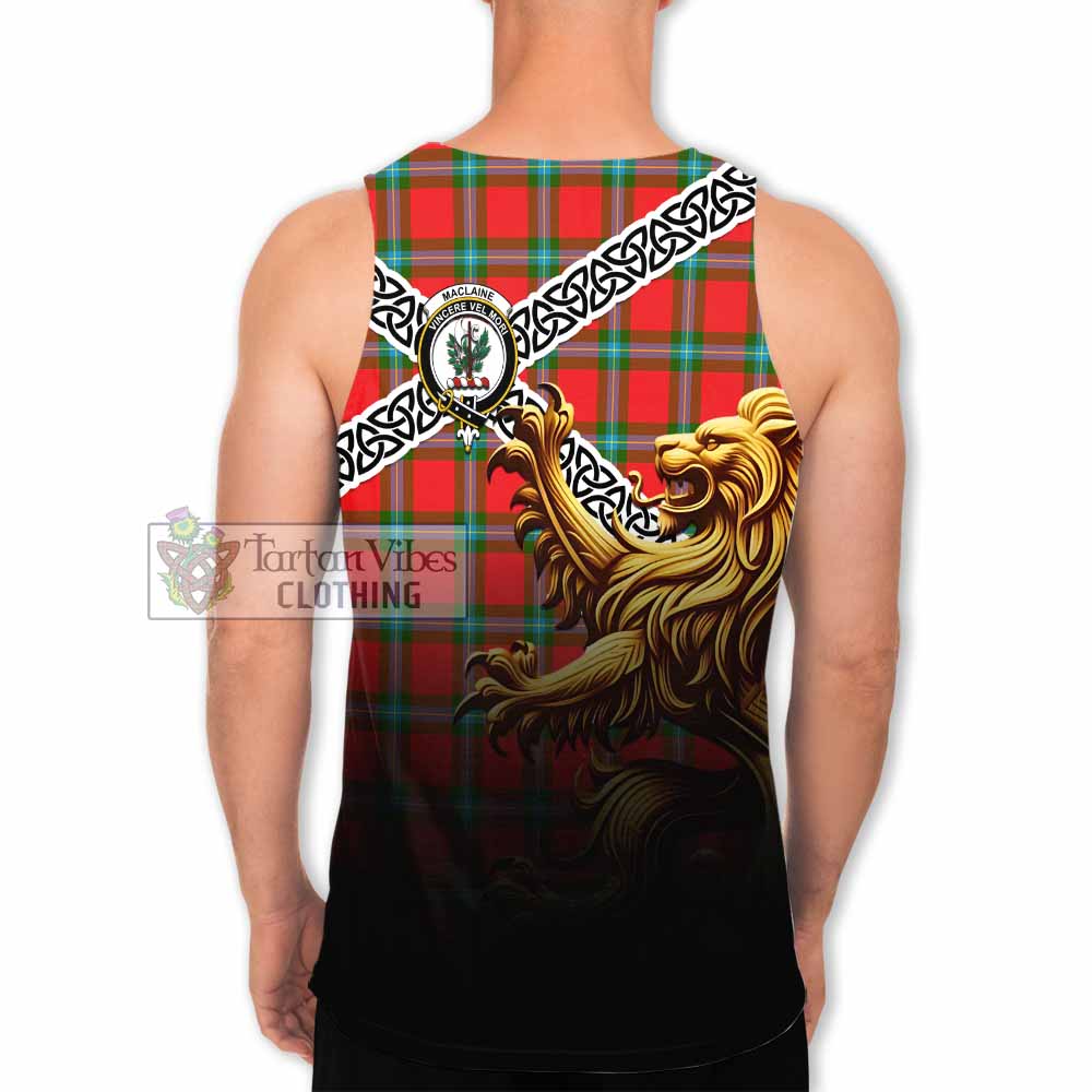 Tartan Vibes Clothing MacLaine (McLaine) Crest Tartan Men's Tank Top with Golden Lion Emblem Celtic Style