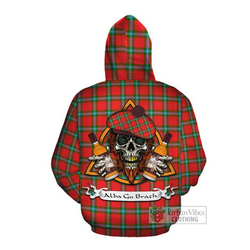 Tartan Vibes Clothing MacLaine (McLaine) Tartan Cotton Hoodie with Family Crest and Bearded Skull Holding Bottles of Whiskey