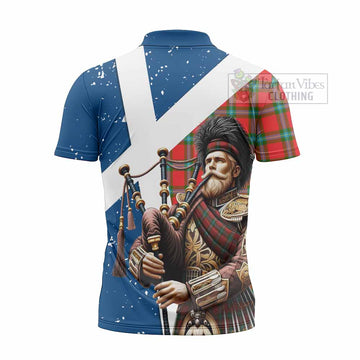 MacLaine (McLaine) Tartan Zipper Polo Shirt with Family Crest Scottish Bagpiper Vibes