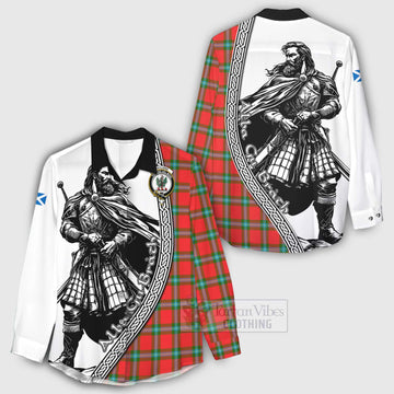Tartan Vibes Clothing MacLaine (McLaine) Tartan Clan Crest Women's Casual Shirt with Highlander Warrior Celtic Style