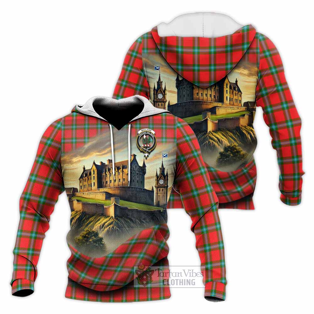 Tartan Vibes Clothing MacLaine (McLaine) Tartan Family Crest Knitted Hoodie with Scottish Ancient Castle Style