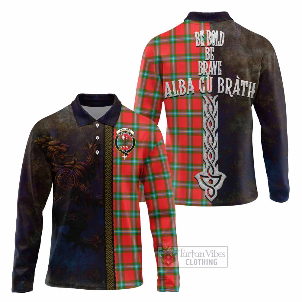 Tartan Vibes Clothing MacLaine (McLaine) Tartan Family Crest Long Sleeve Polo Shirt Alba Gu Brath Be Brave Lion Ancient Style
