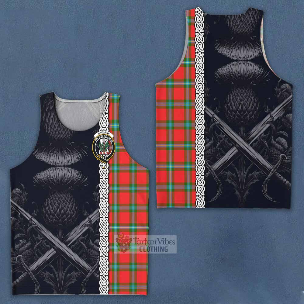 Tartan Vibes Clothing MacLaine (McLaine) Tartan Men's Tank Top with Family Crest Cross Sword Thistle Celtic Vibes