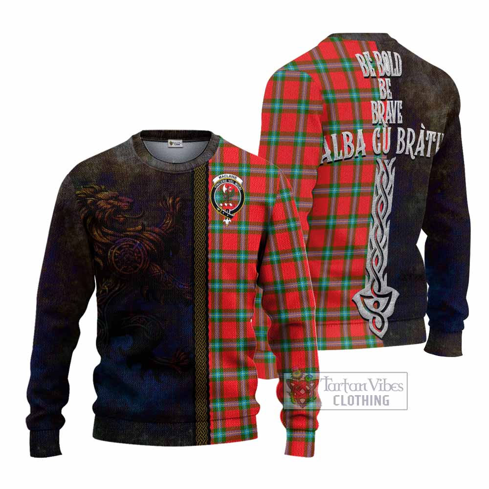 Tartan Vibes Clothing MacLaine (McLaine) Tartan Family Crest Knitted Sweater Alba Gu Brath Be Brave Lion Ancient Style