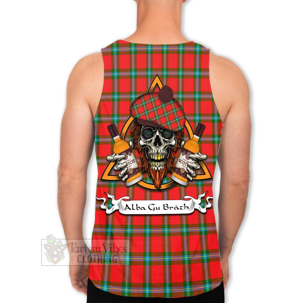 Tartan Vibes Clothing MacLaine (McLaine) Tartan Men's Tank Top with Family Crest and Bearded Skull Holding Bottles of Whiskey
