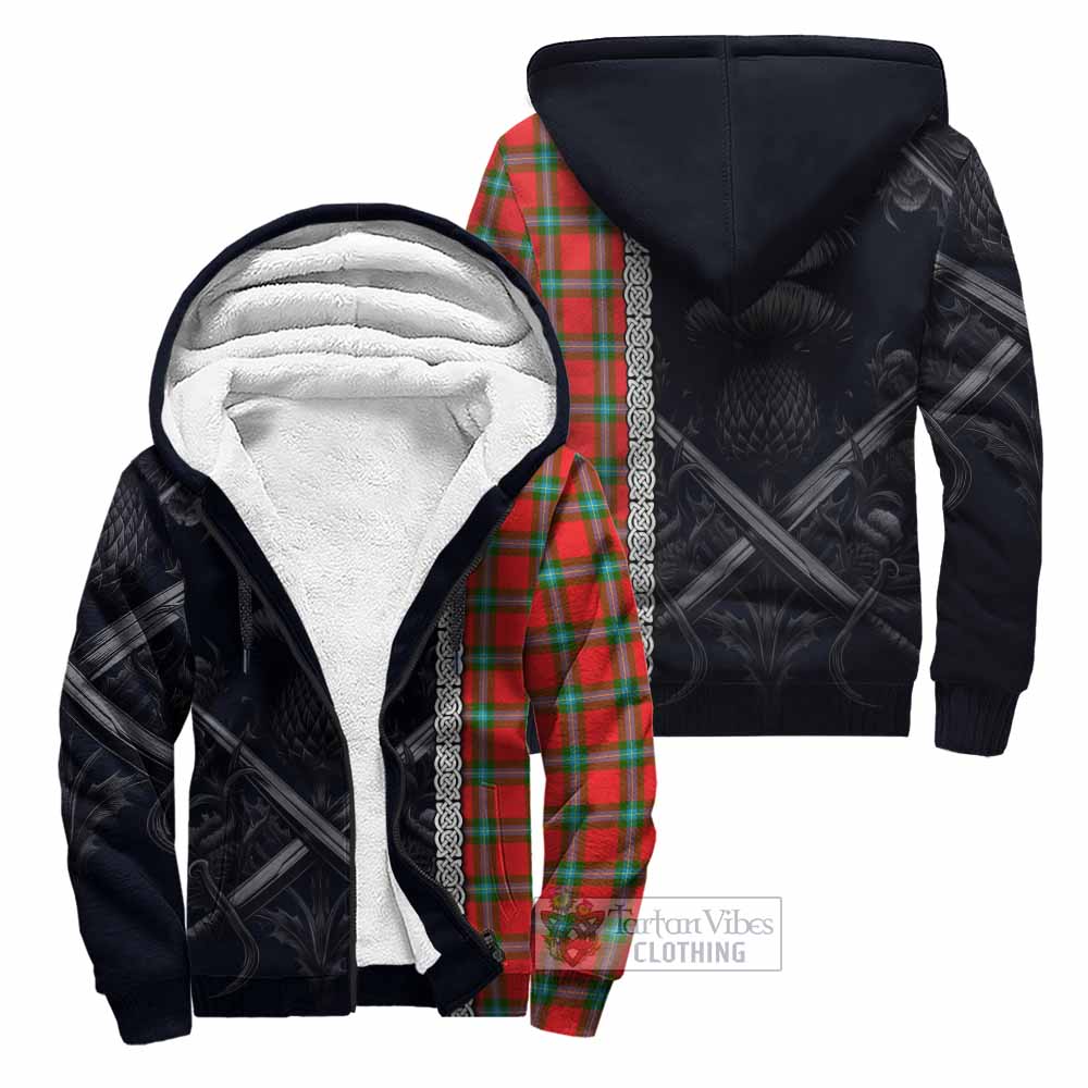 Tartan Vibes Clothing MacLaine (McLaine) Tartan Sherpa Hoodie with Family Crest Cross Sword Thistle Celtic Vibes