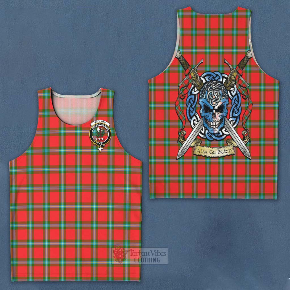 Tartan Vibes Clothing MacLaine (McLaine) Tartan Men's Tank Top with Family Crest Celtic Skull Style