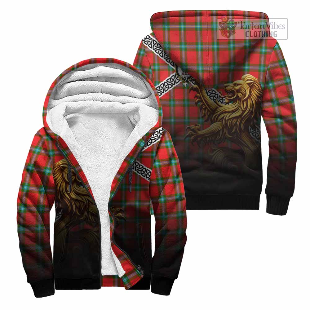 Tartan Vibes Clothing MacLaine (McLaine) Crest Tartan Sherpa Hoodie with Golden Lion Emblem Celtic Style
