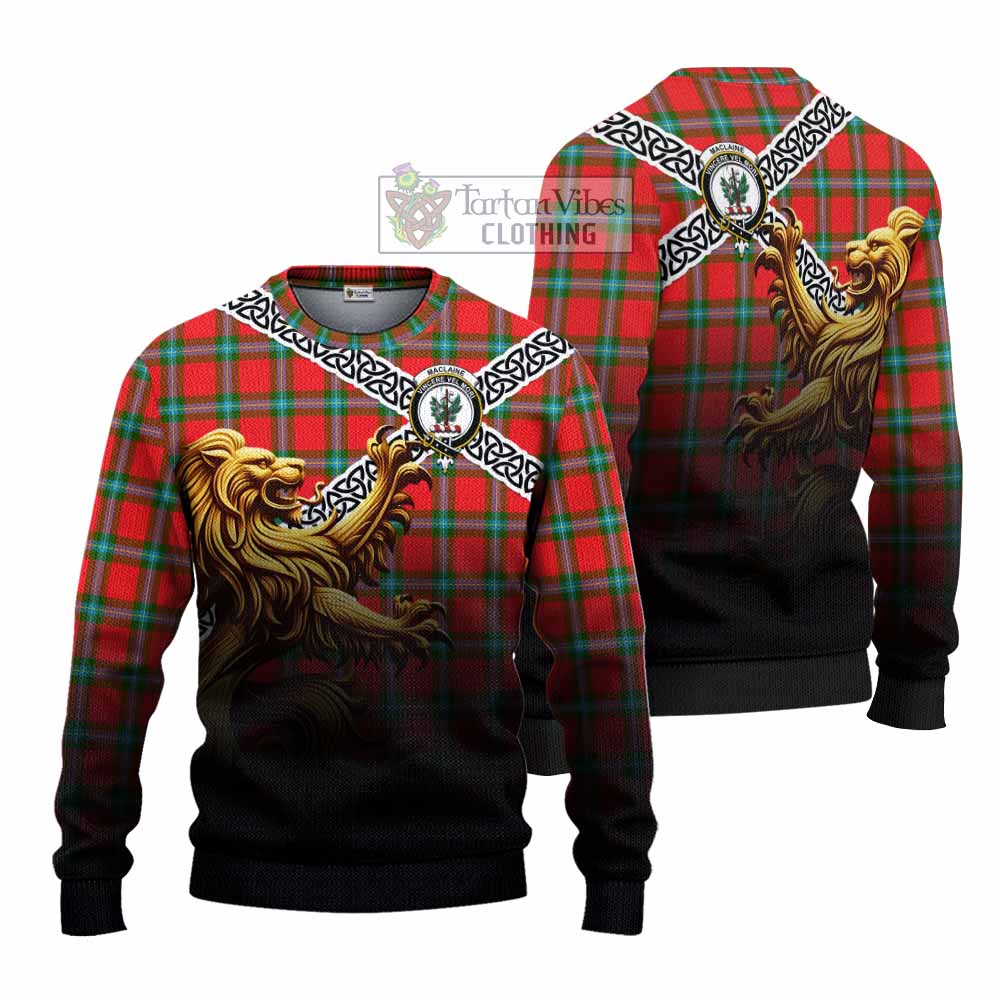 Tartan Vibes Clothing MacLaine (McLaine) Crest Tartan Knitted Sweater with Golden Lion Emblem Celtic Style