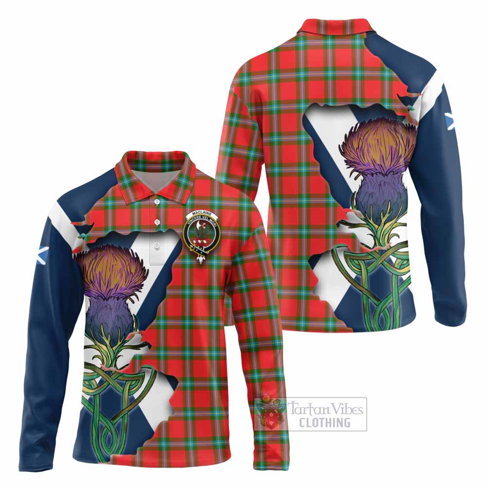 Tartan Vibes Clothing MacLaine (McLaine) Tartan Family Crest Long Sleeve Polo Shirt Scottish Thistle Celtic Inspired