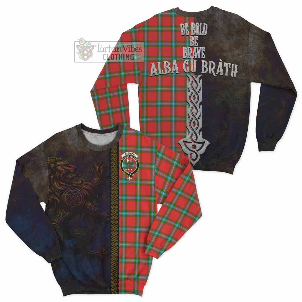 Tartan Vibes Clothing MacLaine (McLaine) Tartan Family Crest Sweatshirt Alba Gu Brath Be Brave Lion Ancient Style