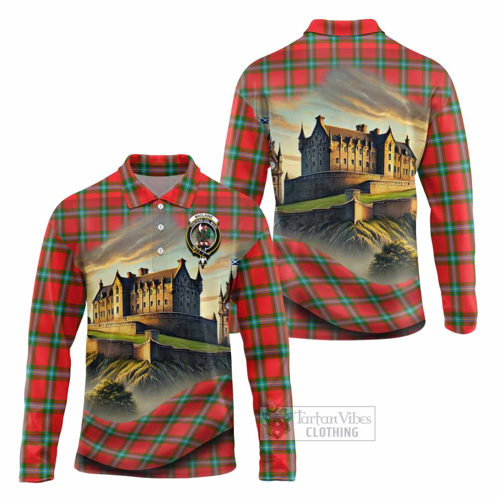 Tartan Vibes Clothing MacLaine (McLaine) Tartan Family Crest Long Sleeve Polo Shirt with Scottish Ancient Castle Style