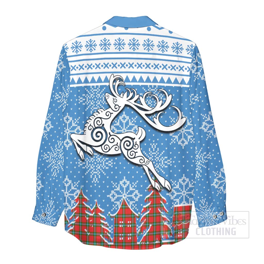 Tartan Vibes Clothing MacLaine (McLaine) Clan Christmas Women's Casual Shirt Celtic Reindeer Style