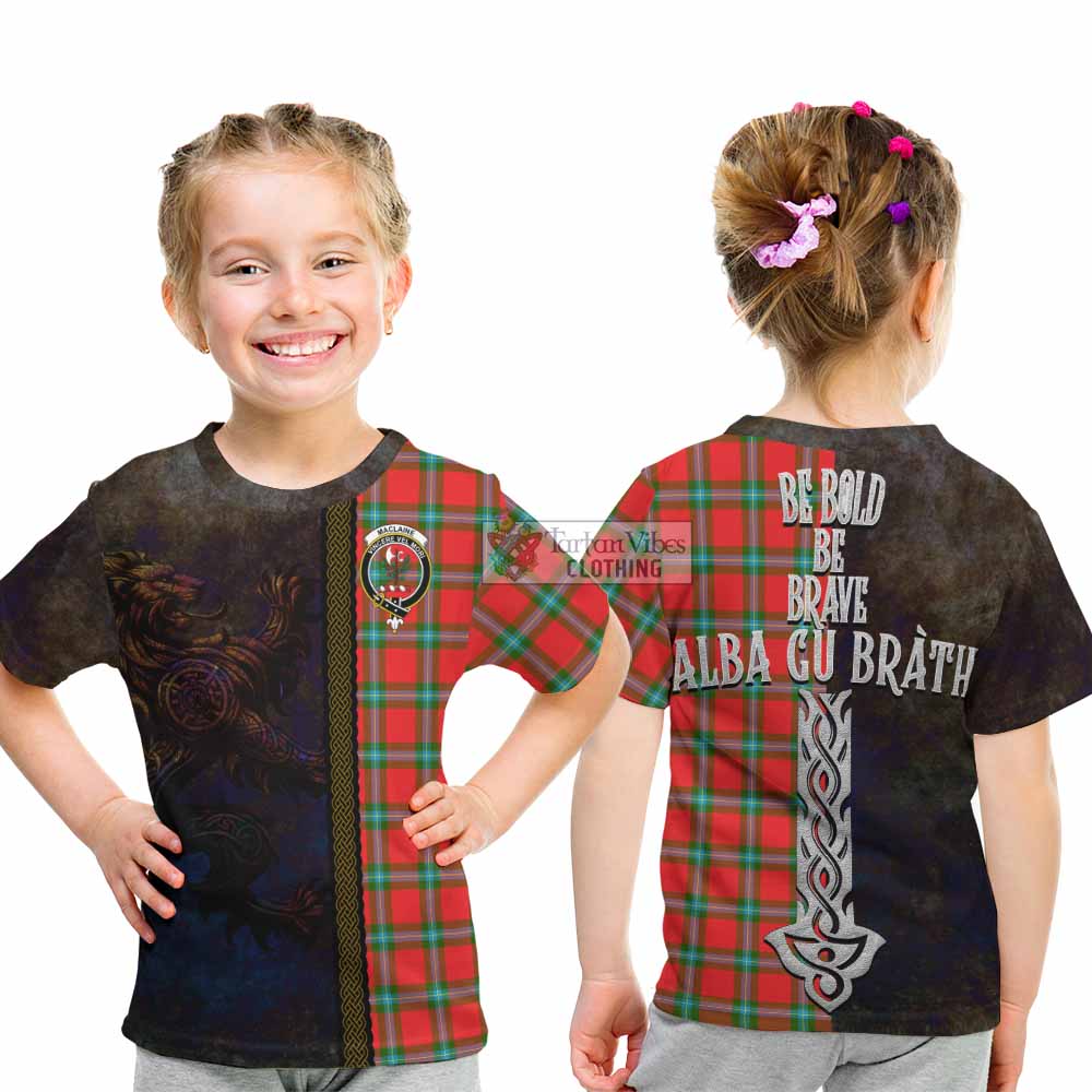 Tartan Vibes Clothing MacLaine (McLaine) Tartan Family Crest Kid T-Shirt Alba Gu Brath Be Brave Lion Ancient Style