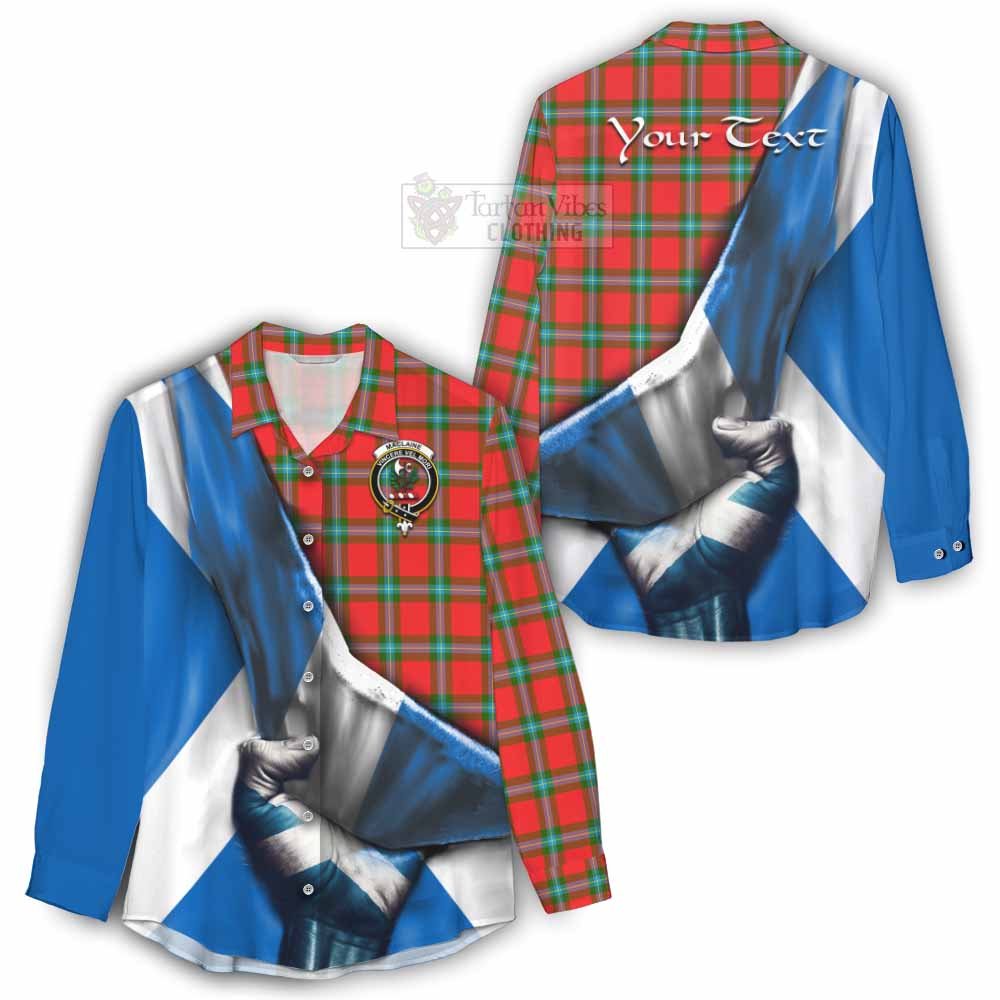 Tartan Vibes Clothing MacLaine (McLaine) Tartan Women's Casual Shirt with Family Crest Scotland Patriotic Style
