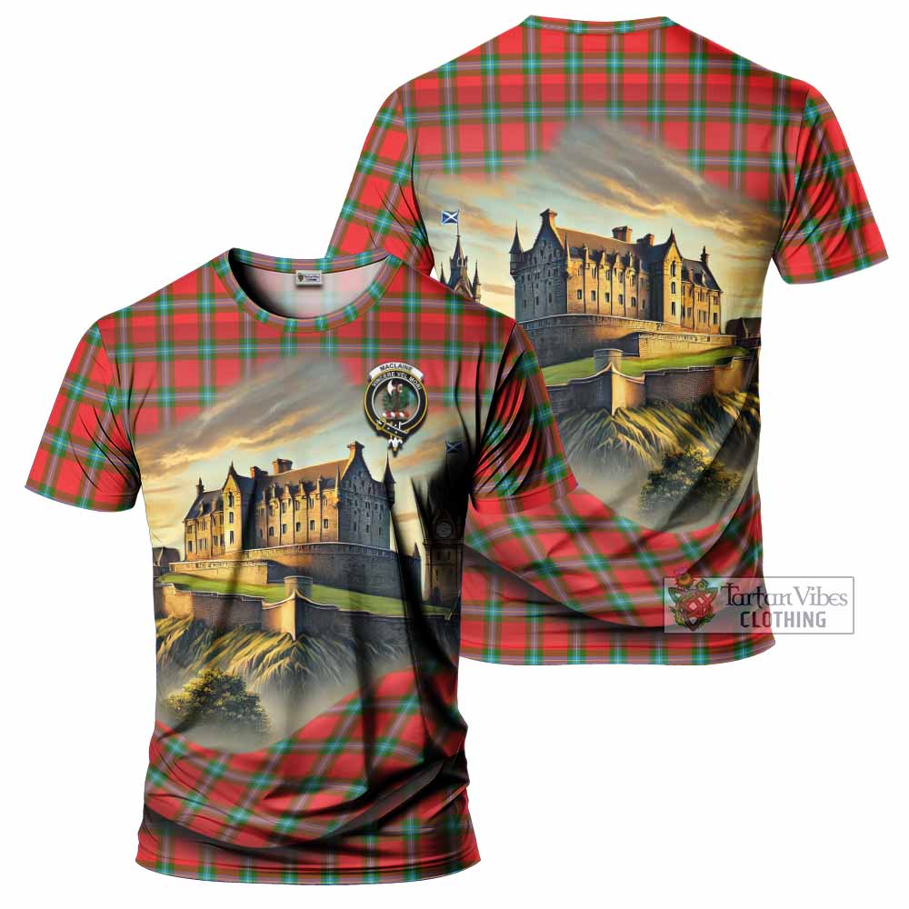 Tartan Vibes Clothing MacLaine (McLaine) Tartan Family Crest T-Shirt with Scottish Ancient Castle Stype