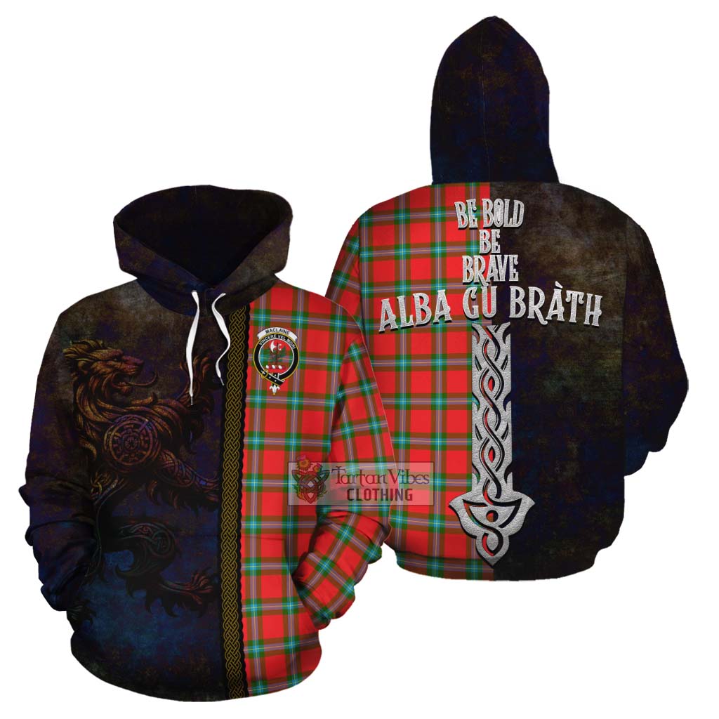 Tartan Vibes Clothing MacLaine (McLaine) Tartan Family Crest Cotton Hoodie Alba Gu Brath Be Brave Lion Ancient Style