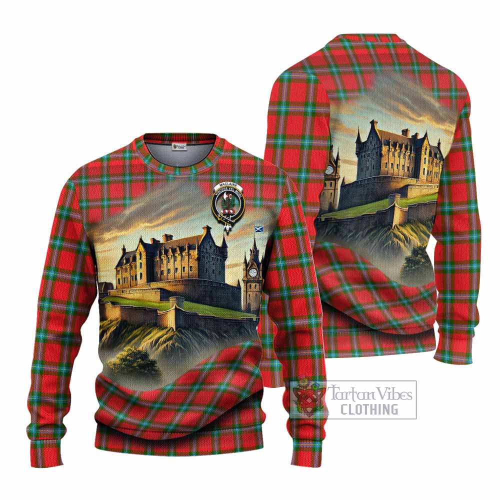 Tartan Vibes Clothing MacLaine (McLaine) Tartan Family Crest Knitted Sweater with Scottish Ancient Castle Style